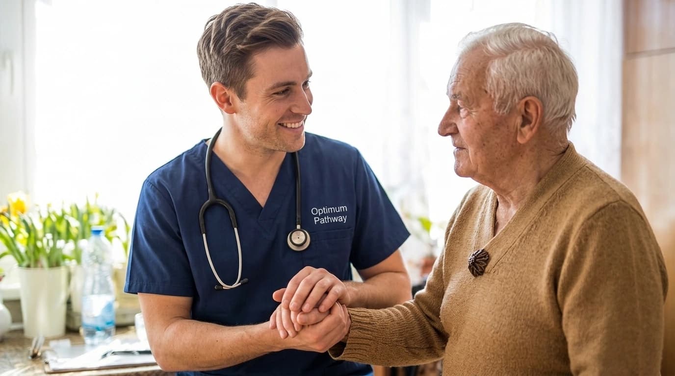 An Optimum Pathways support worker assisting a client with disability support